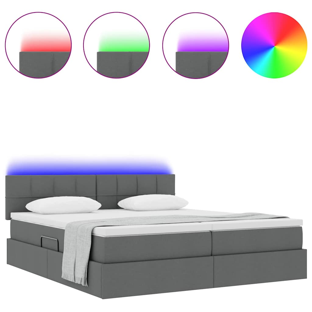 vidaXL Bett mit LED-Lichtleisten Dunkelgrau 200 x 200 cm Stoff