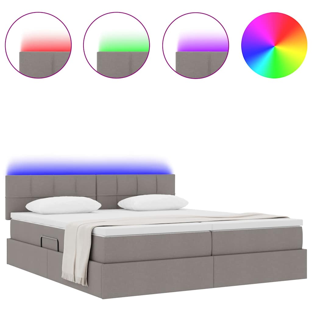 vidaXL Lit avec bande LED et tête de lit taupe 200 x 200 cm tissu