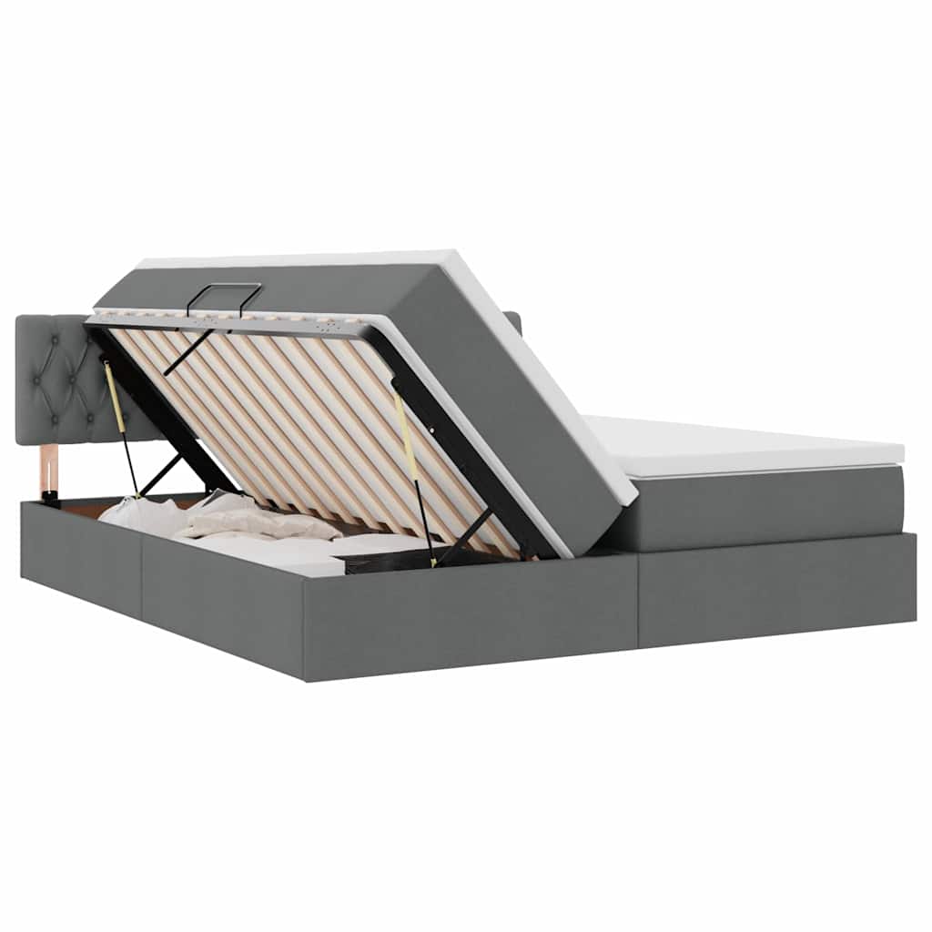 Bett mit LED-Lichtleisten Dunkelgrau 180 x 200 cm Stoff