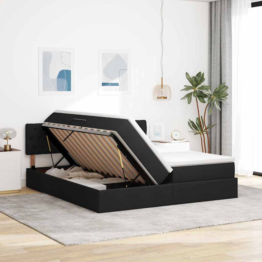 vidaXL Bett mit LED-Lichtleisten Schwarz 180 x 200 cm Stoff