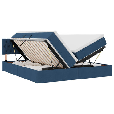 vidaXL Bett mit LED-Lichtleisten mit Kopfteil Blau 180 x 200 cm Stoff