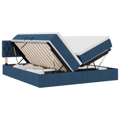 vidaXL Bett mit LED-Lichtleisten mit Kopfteil Blau 180 x 200 cm Stoff