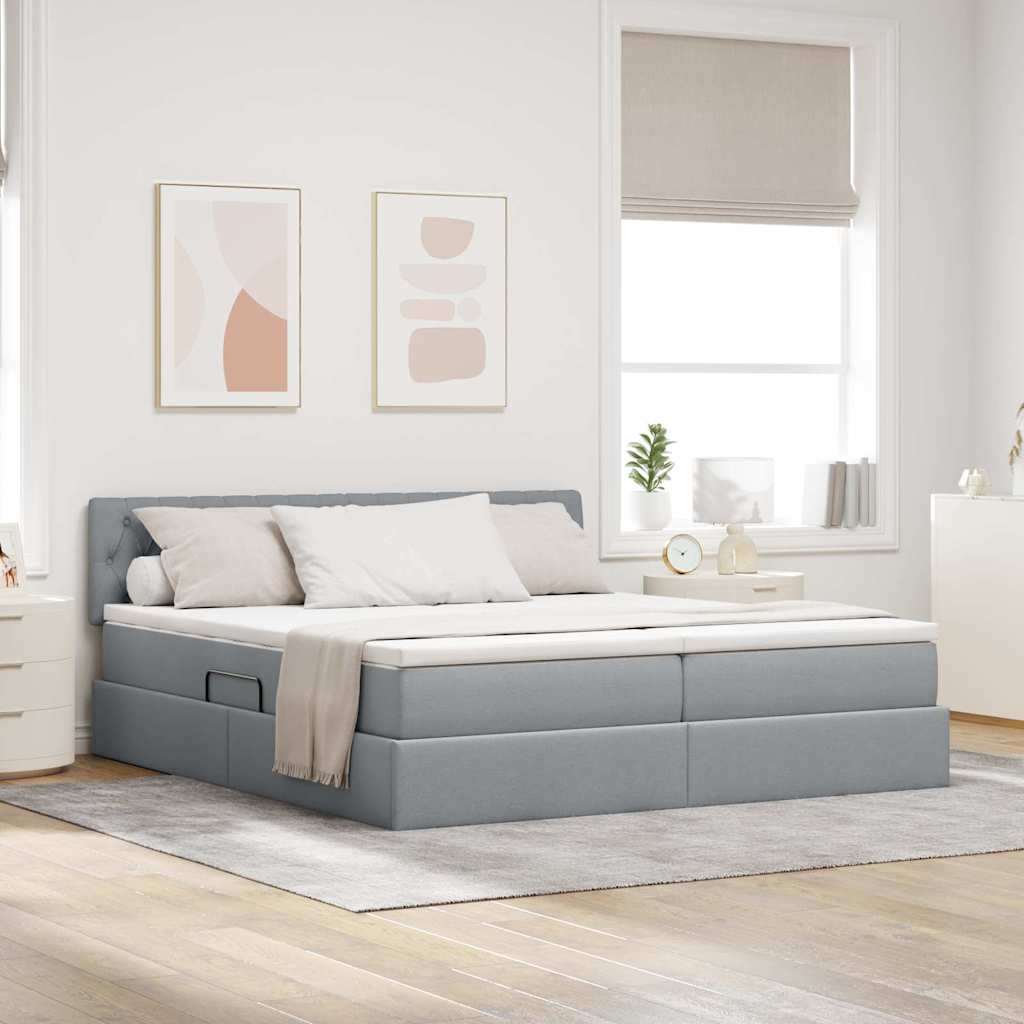 vidaXL Bett mit LED-Lichtleisten Hellgrau 200 x 200 cm Stoff