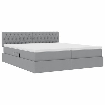vidaXL Bett mit LED-Lichtleisten Hellgrau 200 x 200 cm Stoff