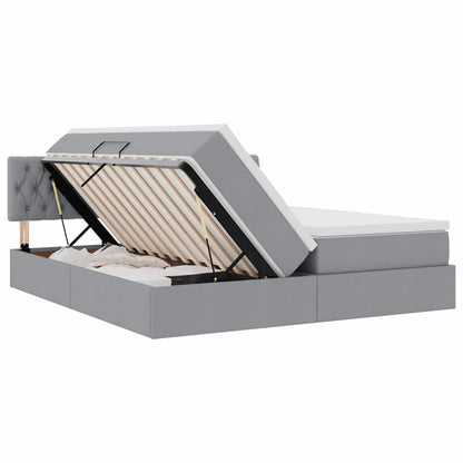 vidaXL Bett mit LED-Lichtleisten Hellgrau 200 x 200 cm Stoff