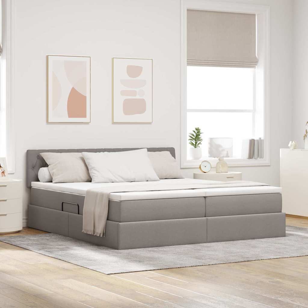 vidaXL Lit avec bande LED et tête de lit taupe 200 x 200 cm tissu