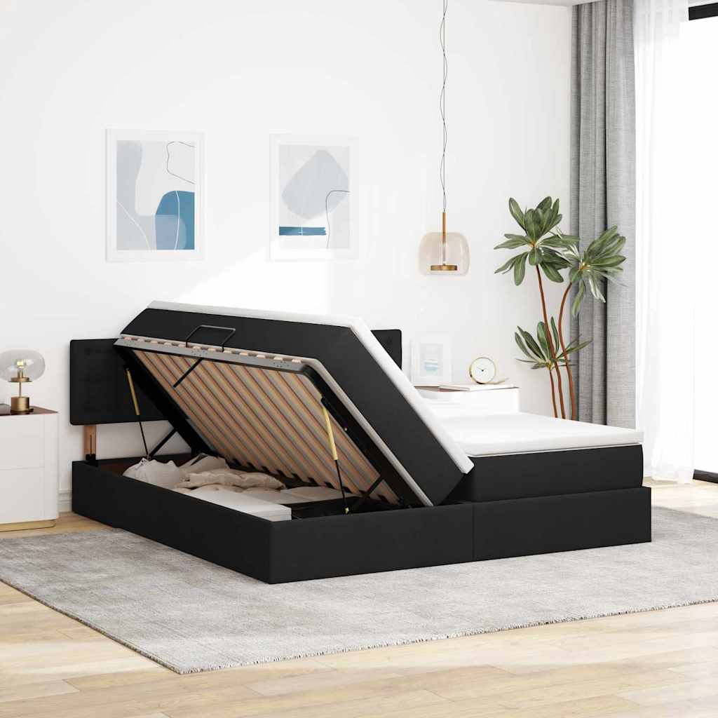 vidaXL Bett mit LED-Lichtleisten Schwarz 180 x 200 cm Stoff
