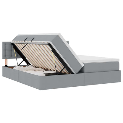 Bett mit LED-Lichtleisten Hellgrau 200 x 200 cm Stoff