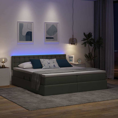 Bett mit LED-Lichtleisten Dunkelgrau 200 x 200 cm Stoff