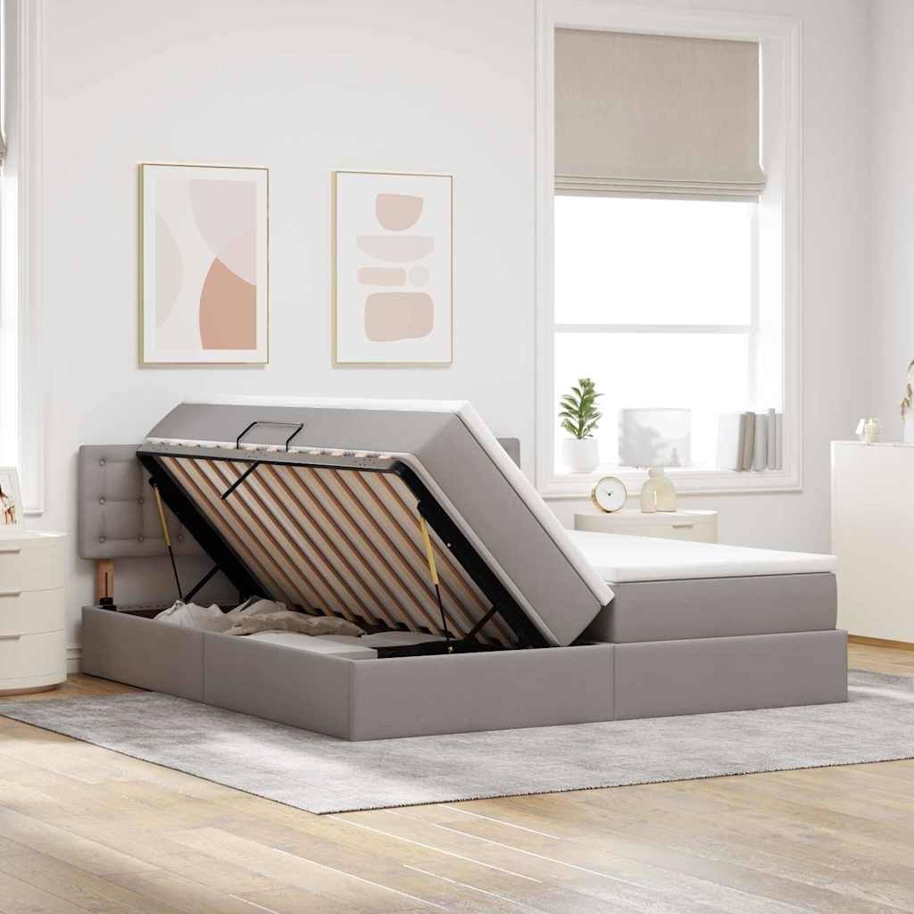 vidaXL Bett mit LED-Lichtleisten mit Kopfteil Taupe 200 x 200 cm Stoff