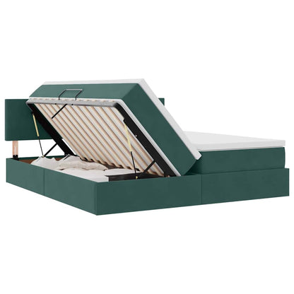 vidaXL Bett mit LED-Lichtleisten Dunkelgrün 180 x 200 cm Samt