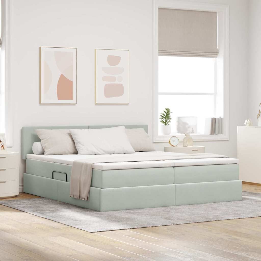 vidaXL Bett mit LED-Lichtleisten Hellgrau 200 x 200 cm Samt