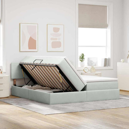 vidaXL Bett mit LED-Lichtleisten Hellgrau 200 x 200 cm Samt