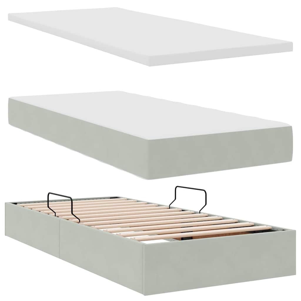 vidaXL Bett mit LED-Lichtleisten Hellgrau 200 x 200 cm Samt