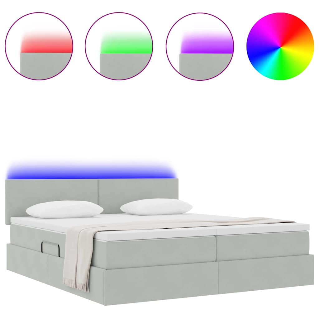 vidaXL Bett mit LED-Lichtleisten Hellgrau 200 x 200 cm Samt