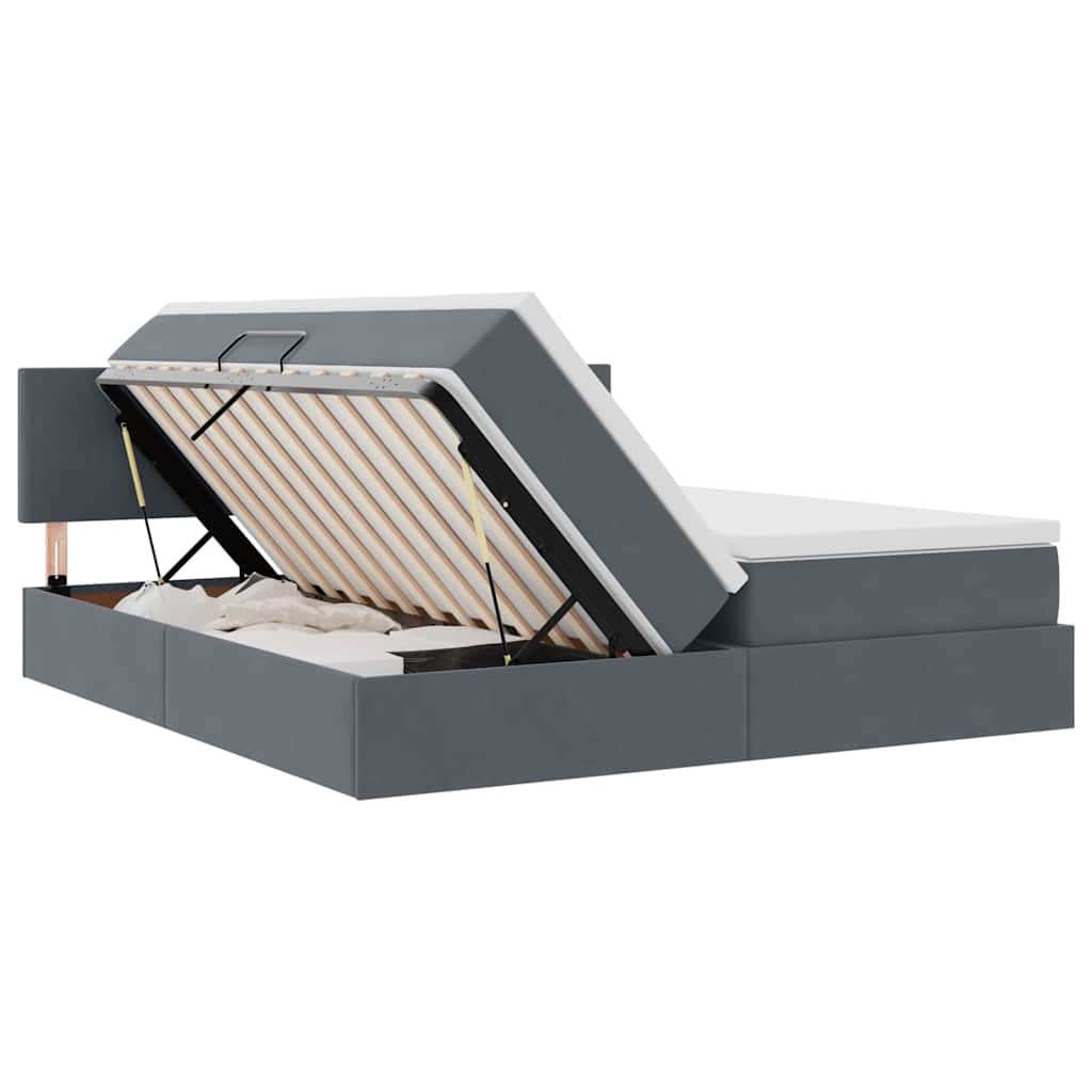 Bett mit LED-Lichtleisten Dunkelgrau 200 x 200 cm Samt