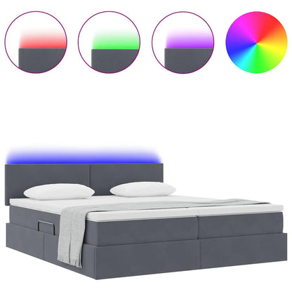 Bett mit LED-Lichtleisten Dunkelgrau 200 x 200 cm Samt
