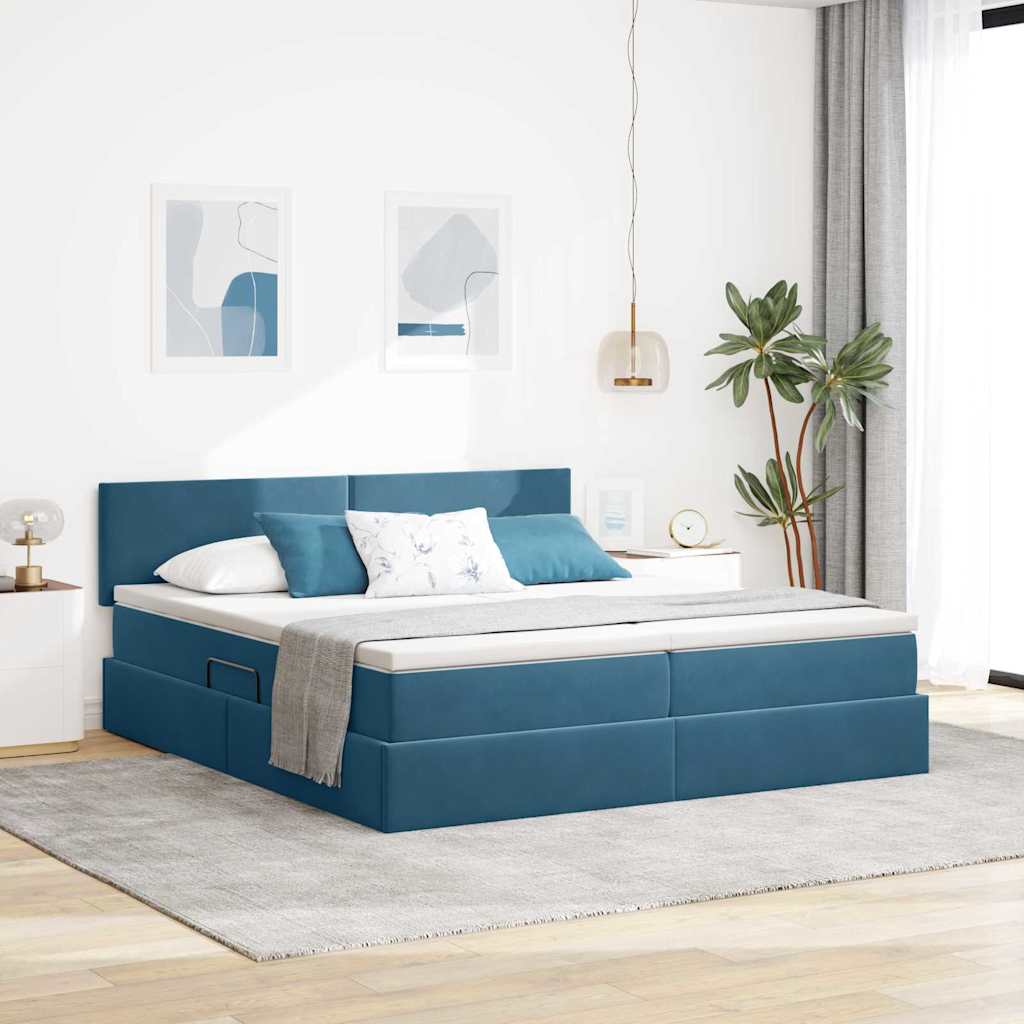 vidaXL Bett mit LED-Lichtleisten Dunkelblau 200 x 200 cm Samt
