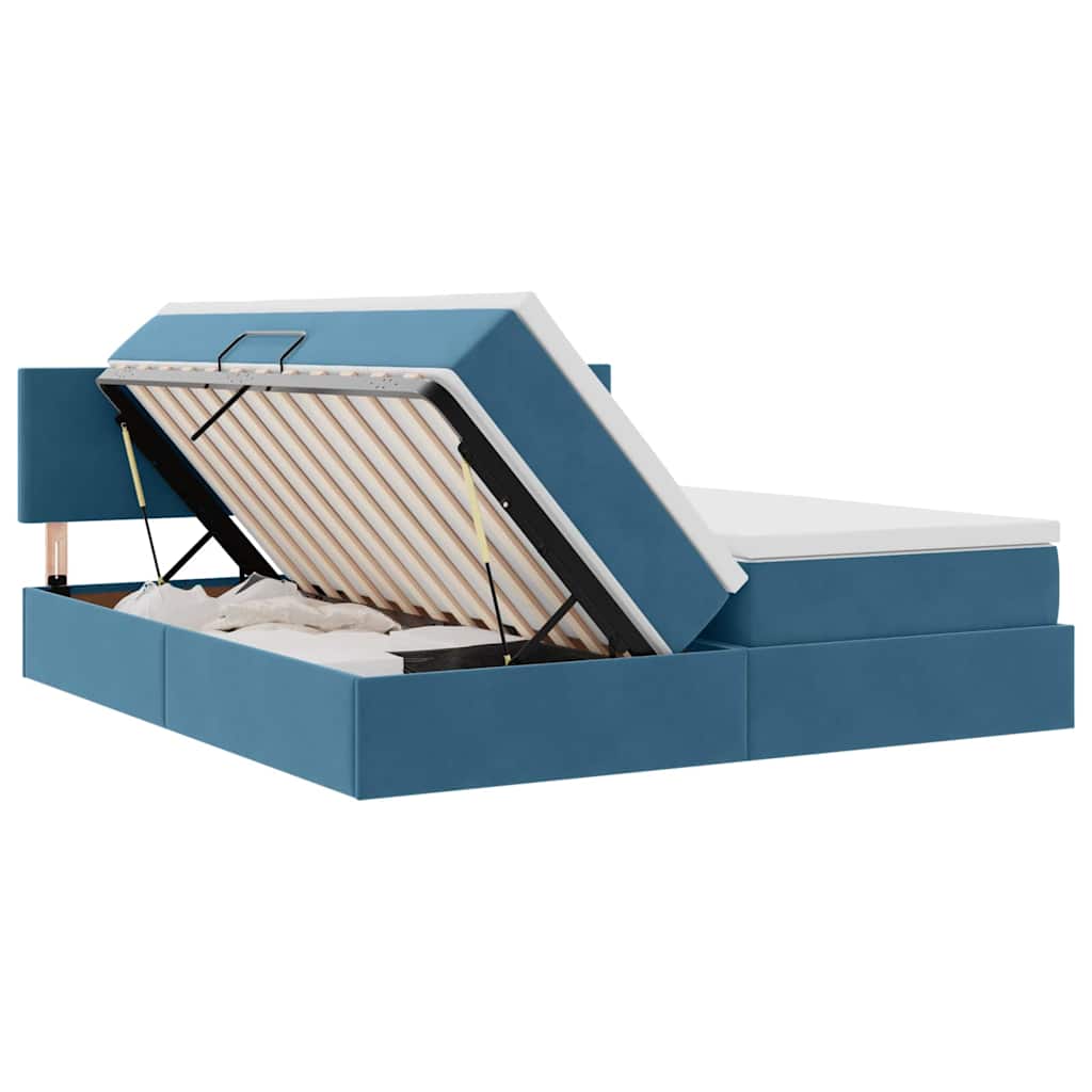 vidaXL Bett mit LED-Lichtleisten Dunkelblau 200 x 200 cm Samt