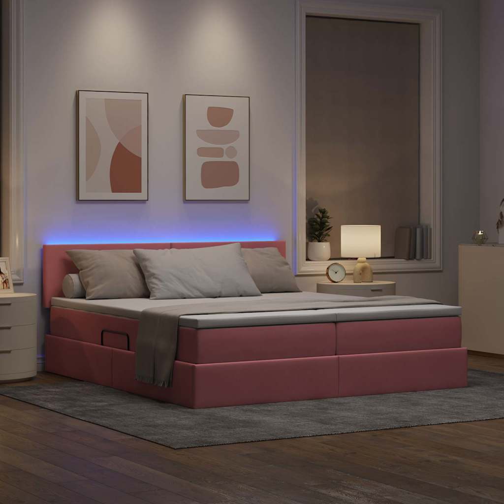vidaXL Bett mit LED-Lichtleisten mit Kopfteil Rosa 200 x 200 cm Samt