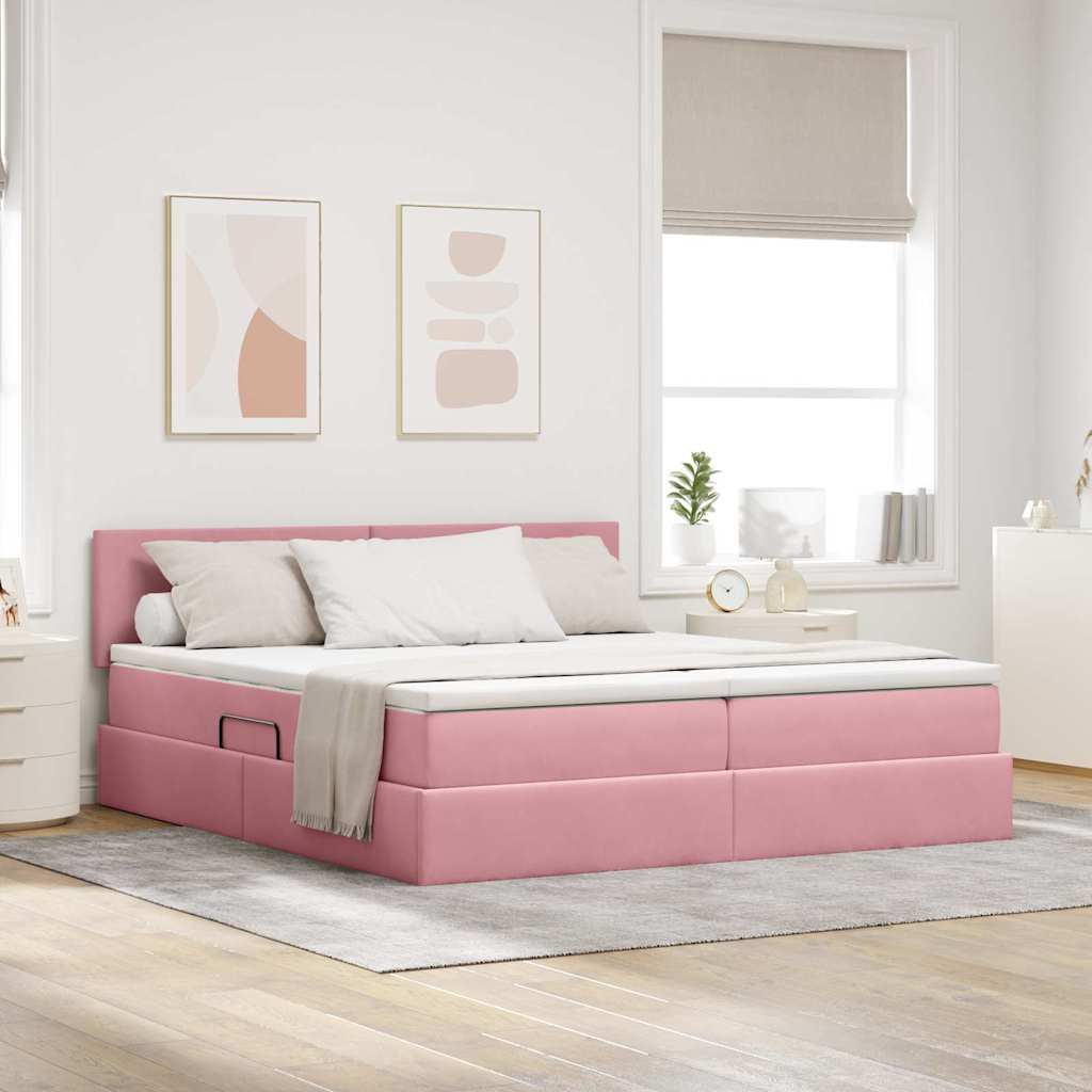 vidaXL Bett mit LED-Lichtleisten mit Kopfteil Rosa 200 x 200 cm Samt