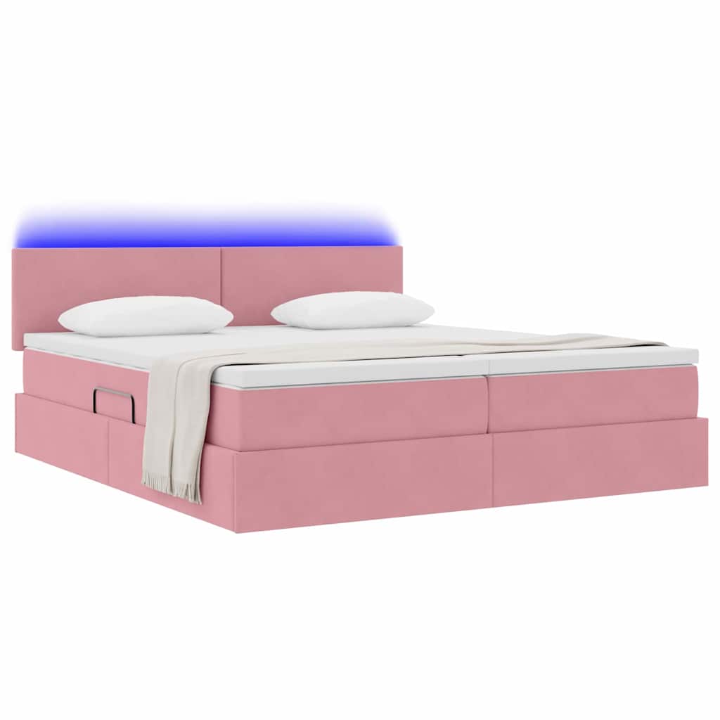 vidaXL Bett mit LED-Lichtleisten mit Kopfteil Rosa 200 x 200 cm Samt