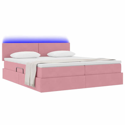 vidaXL Bett mit LED-Lichtleisten mit Kopfteil Rosa 200 x 200 cm Samt
