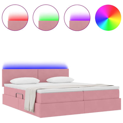 vidaXL Bett mit LED-Lichtleisten mit Kopfteil Rosa 200 x 200 cm Samt
