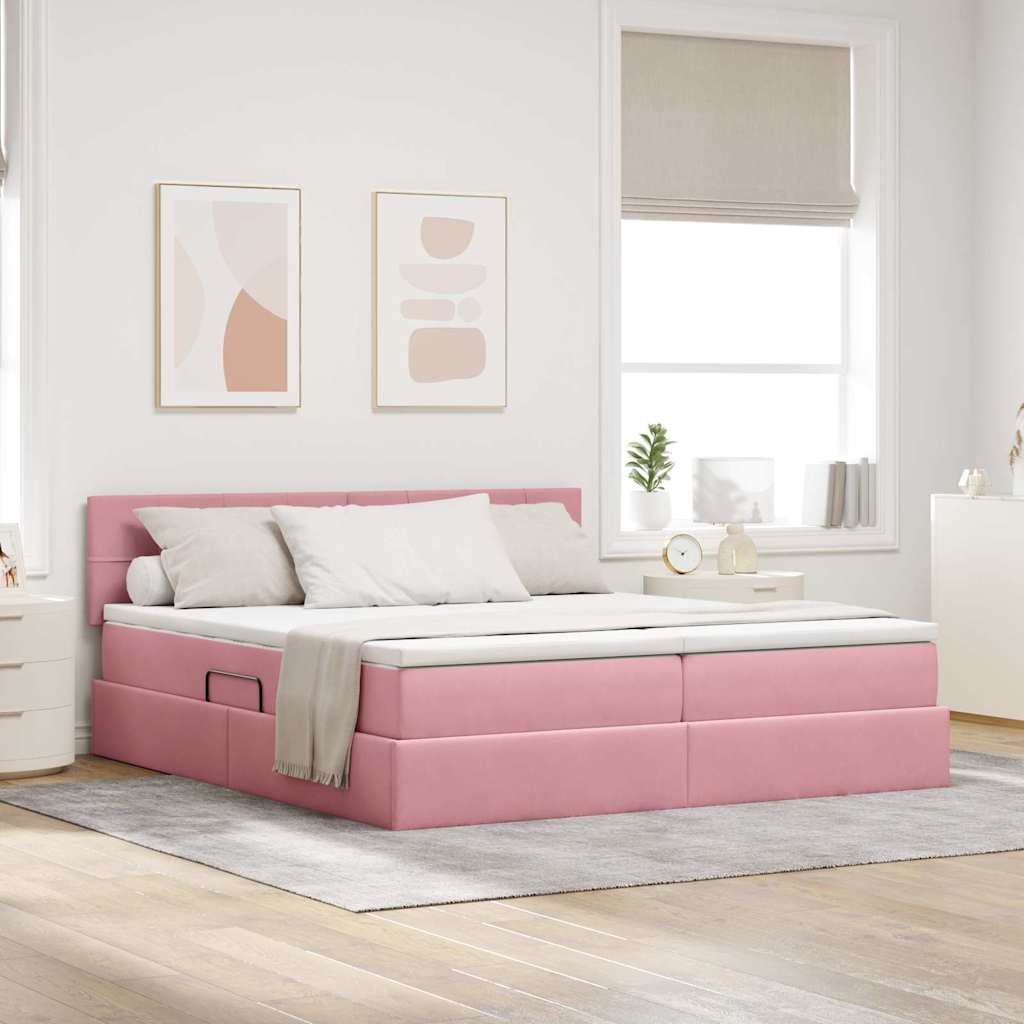vidaXL Bett mit LED-Lichtleisten mit Kopfteil Rosa 180 x 200 cm Samt