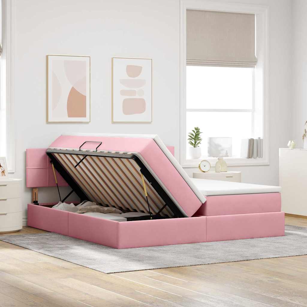 vidaXL Bett mit LED-Lichtleisten mit Kopfteil Rosa 180 x 200 cm Samt