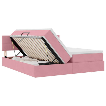 vidaXL Bett mit LED-Lichtleisten mit Kopfteil Rosa 180 x 200 cm Samt