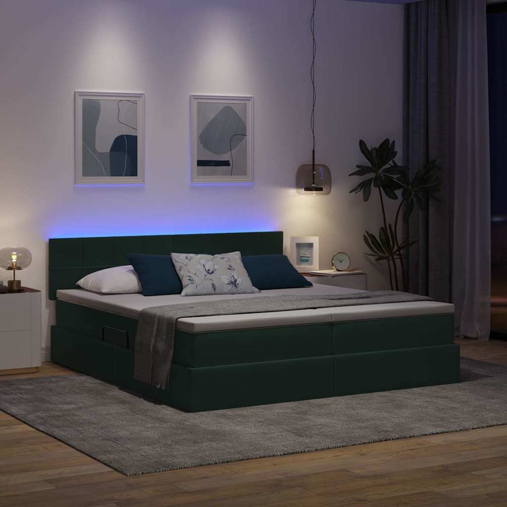 vidaXL Bett mit LED-Lichtleisten Dunkelgrün 200 x 200 cm Samt