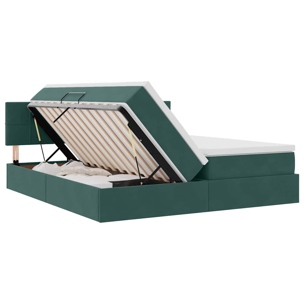 vidaXL Bett mit LED-Lichtleisten Dunkelgrün 200 x 200 cm Samt