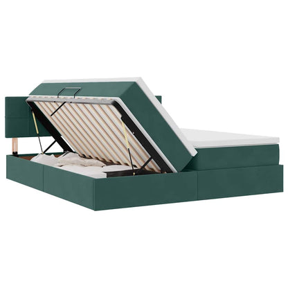 vidaXL Bett mit LED-Lichtleisten Dunkelgrün 200 x 200 cm Samt