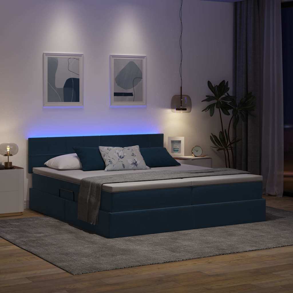 Bett mit LED-Lichtleisten Dunkelblau 200 x 200 cm Samt