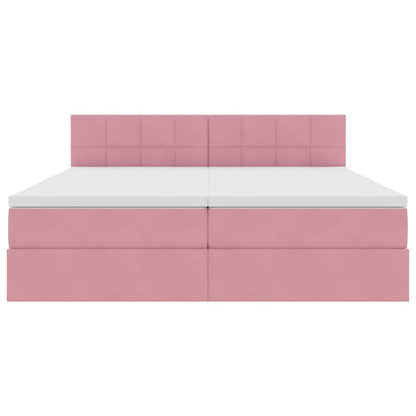 vidaXL Bett mit LED-Lichtleisten mit Kopfteil Rosa 200 x 200 cm Samt