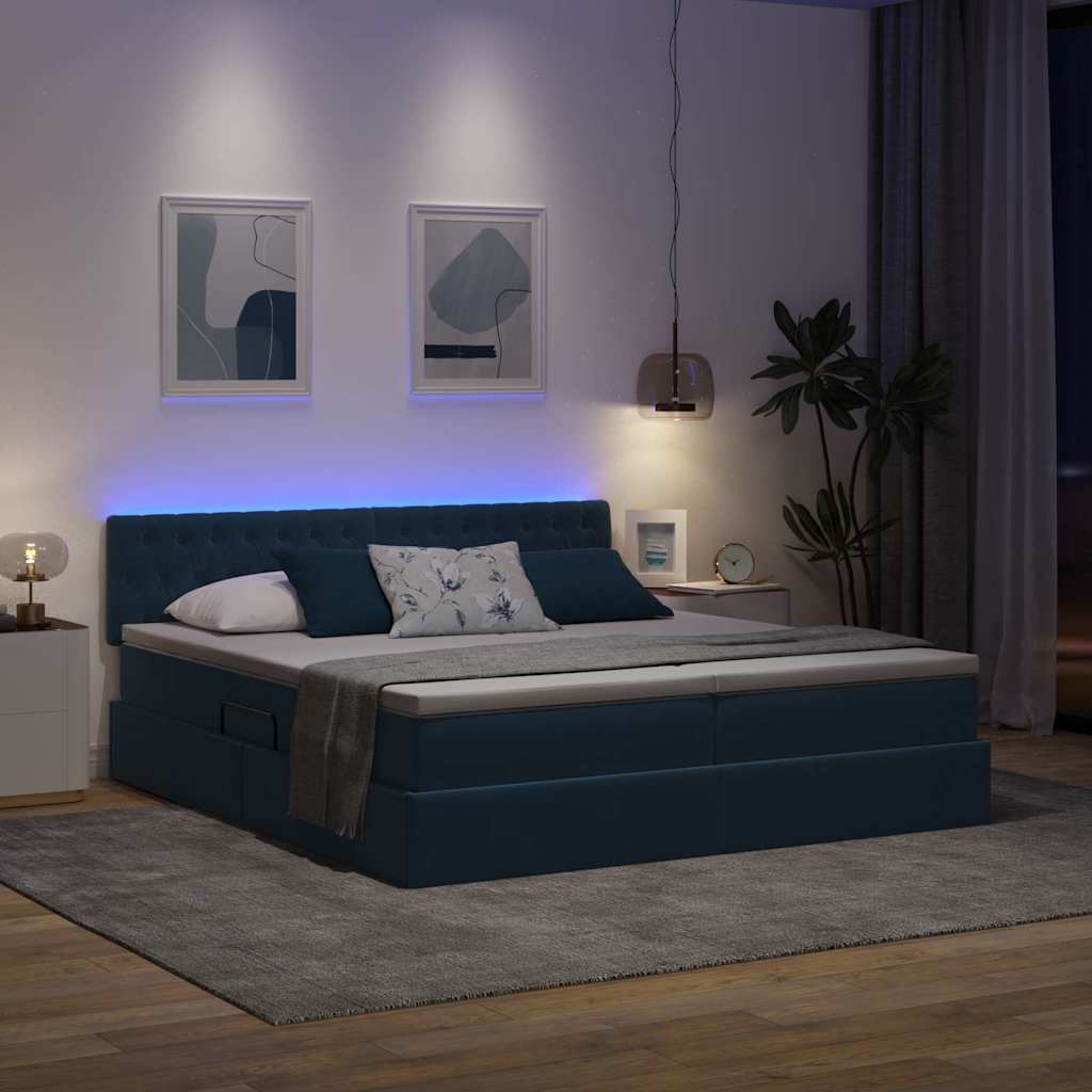 Bett mit LED-Lichtleisten Dunkelblau 180 x 200 cm Samt