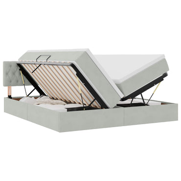vidaXL Bett mit LED-Lichtleisten Hellgrau 200 x 200 cm Samt