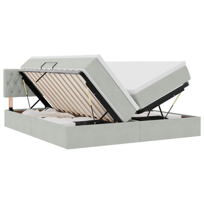 vidaXL Bett mit LED-Lichtleisten Hellgrau 200 x 200 cm Samt
