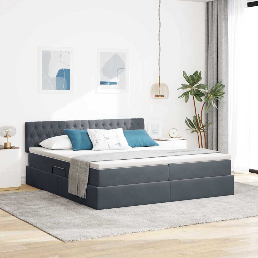 vidaXL Bett mit LED-Lichtleisten Dunkelgrau 200 x 200 cm Samt