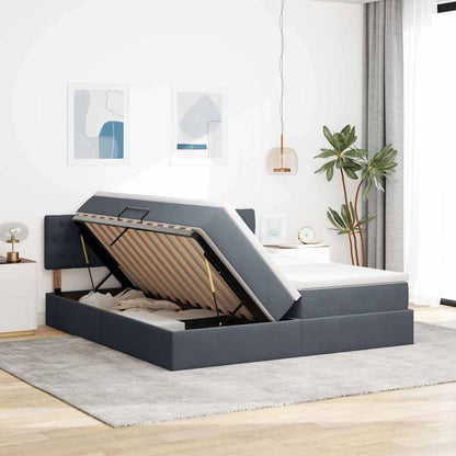 vidaXL Bett mit LED-Lichtleisten Dunkelgrau 200 x 200 cm Samt