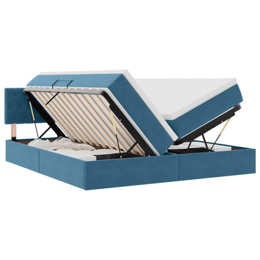 vidaXL Bett mit LED-Lichtleisten Dunkelblau 200 x 200 cm Samt