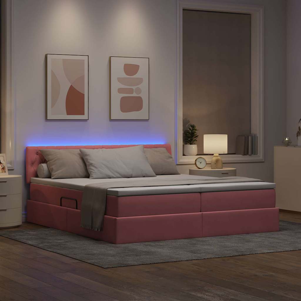vidaXL Bett mit LED-Lichtleisten mit Kopfteil Rosa 200 x 200 cm Samt