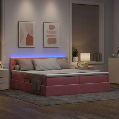 vidaXL Bett mit LED-Lichtleisten mit Kopfteil Rosa 200 x 200 cm Samt