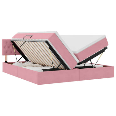 vidaXL Bett mit LED-Lichtleisten mit Kopfteil Rosa 200 x 200 cm Samt