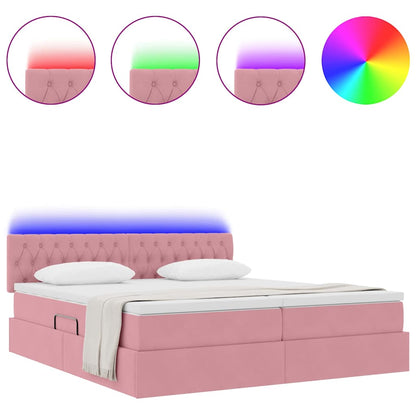 vidaXL Bett mit LED-Lichtleisten mit Kopfteil Rosa 200 x 200 cm Samt