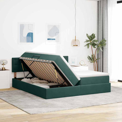 vidaXL Bett mit LED-Lichtleisten Dunkelgrün 180 x 200 cm Samt