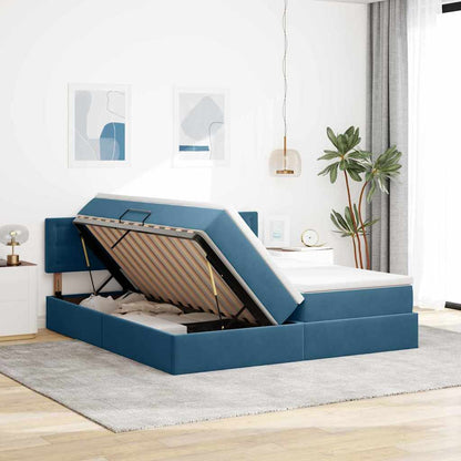 vidaXL Bett mit LED-Lichtleisten Dunkelblau 180 x 200 cm Samt