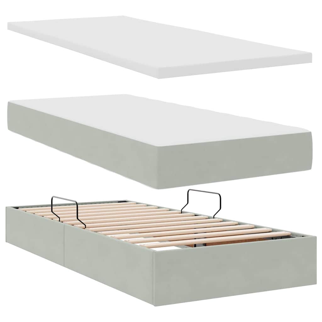 vidaXL Bett mit LED-Lichtleisten Hellgrau 200 x 200 cm Samt