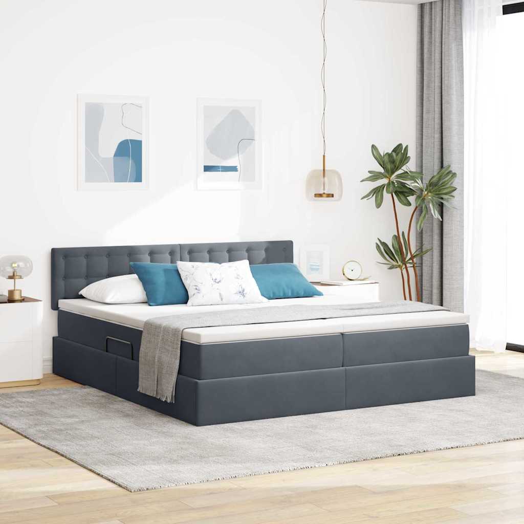 vidaXL Bett mit LED-Lichtleisten Dunkelgrau 200 x 200 cm Samt